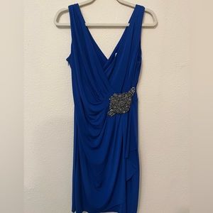 Blue Calvin Klein faux wrap cocktail dress